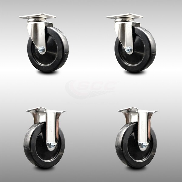 5 Inch 316SS Soft Rubber Wheel Swivel Top Plate Caster Rigid SCC, 2PK